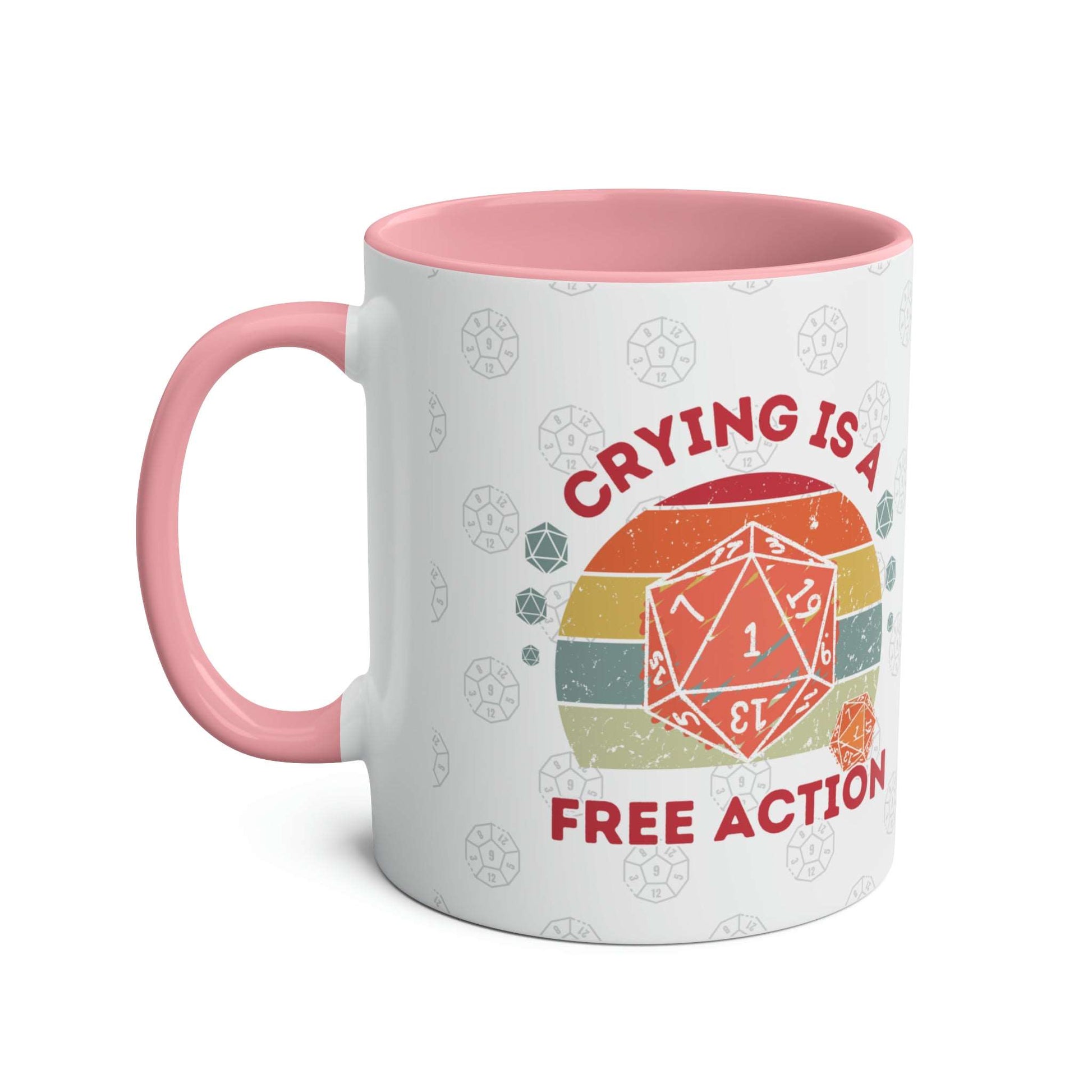 Dnd Mug Crying is a Free Action Coffee Cup, Great Gift for DM or Dungeons, Dragons Players with Nat1 D20 Retro Design
