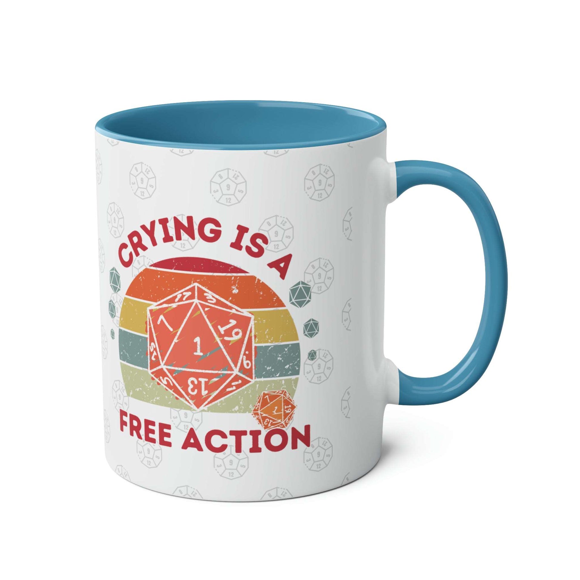 Dnd Mug Crying is a Free Action Coffee Cup, Great Gift for DM or Dungeons, Dragons Players with Nat1 D20 Retro Design