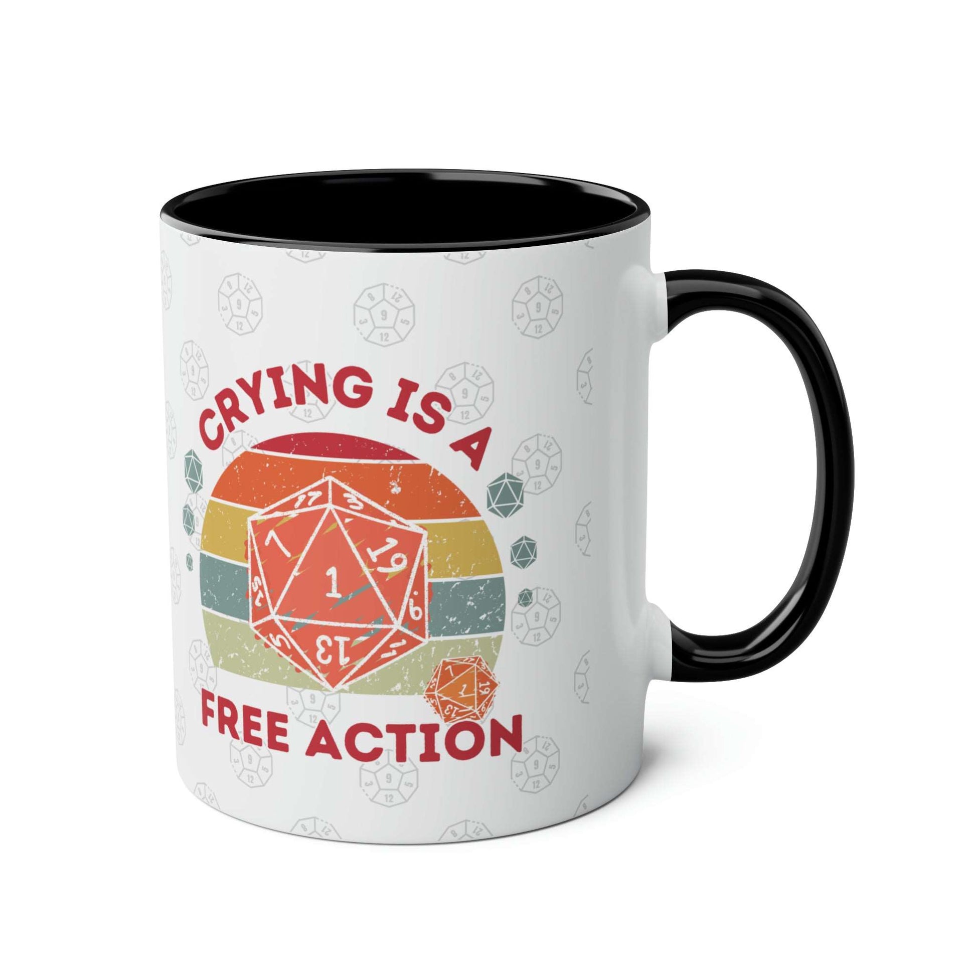 Dnd Mug Crying is a Free Action Coffee Cup, Great Gift for DM or Dungeons, Dragons Players with Nat1 D20 Retro Design