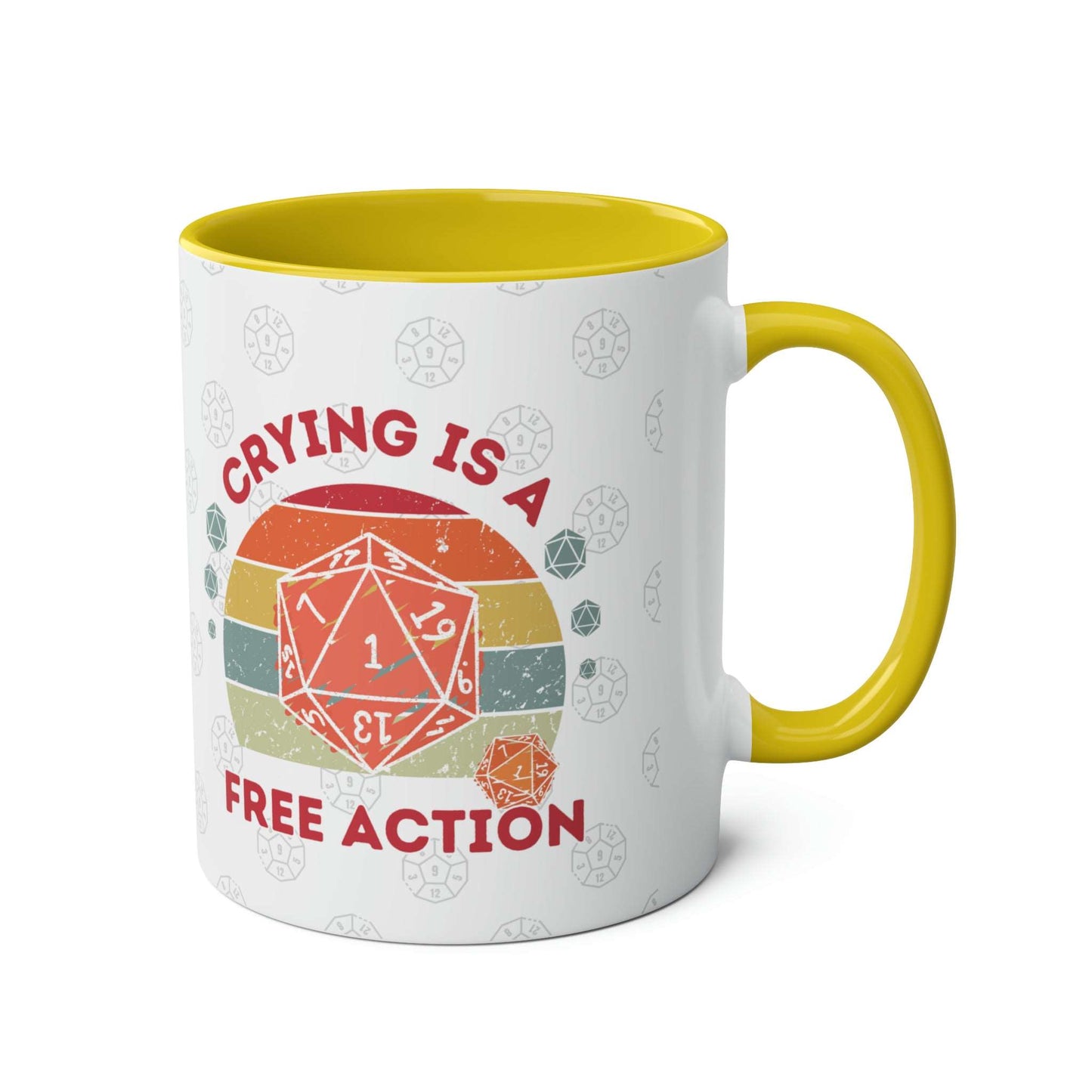 Dnd Mug Crying is a Free Action Coffee Cup, Great Gift for DM or Dungeons, Dragons Players with Nat1 D20 Retro Design