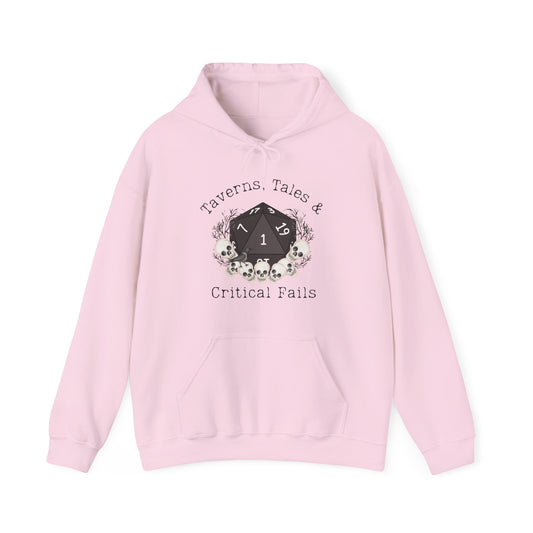 Dnd Shirt Hoodie Taverns Tales & Critical Fails, Geschenk für DM, Dungeons and Dragon Magic RPG Spielergruppentreffen, Nat1 D20 Würfel Detail