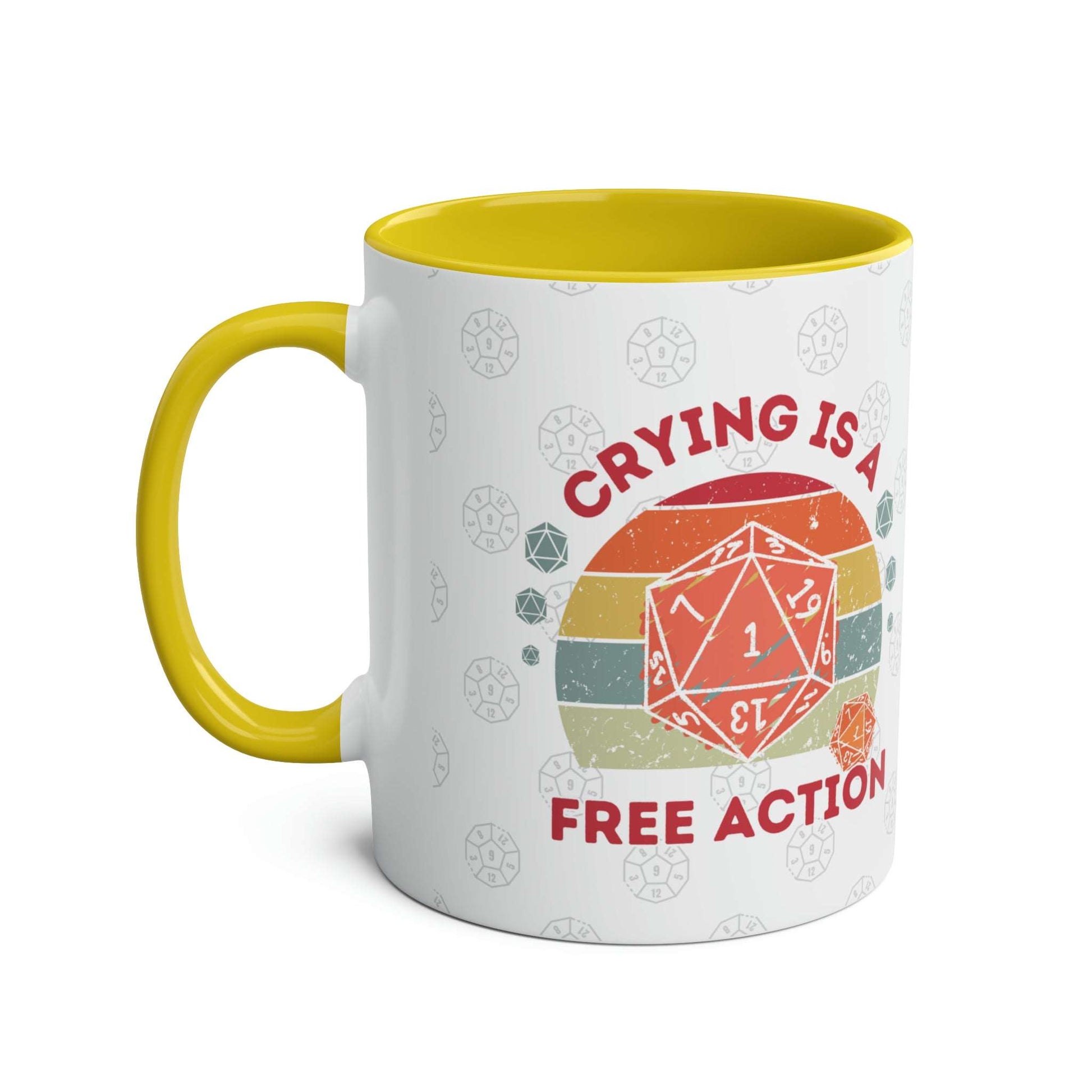 Dnd Mug Crying is a Free Action Coffee Cup, Great Gift for DM or Dungeons, Dragons Players with Nat1 D20 Retro Design