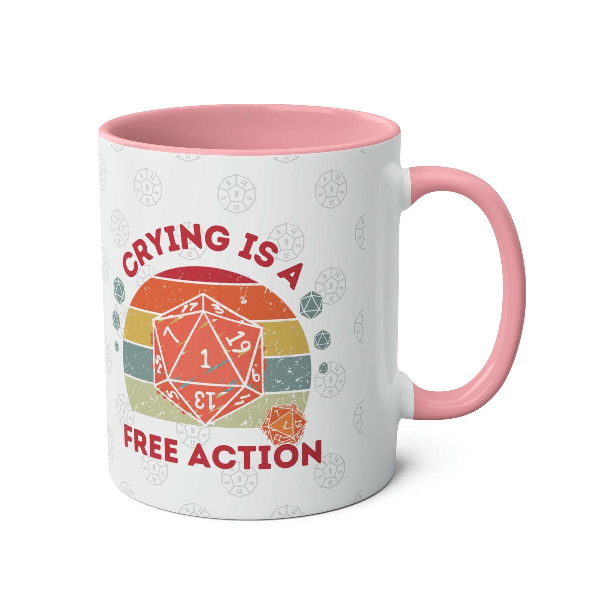 Dnd Mug Crying is a Free Action Coffee Cup, Great Gift for DM or Dungeons, Dragons Players with Nat1 D20 Retro Design