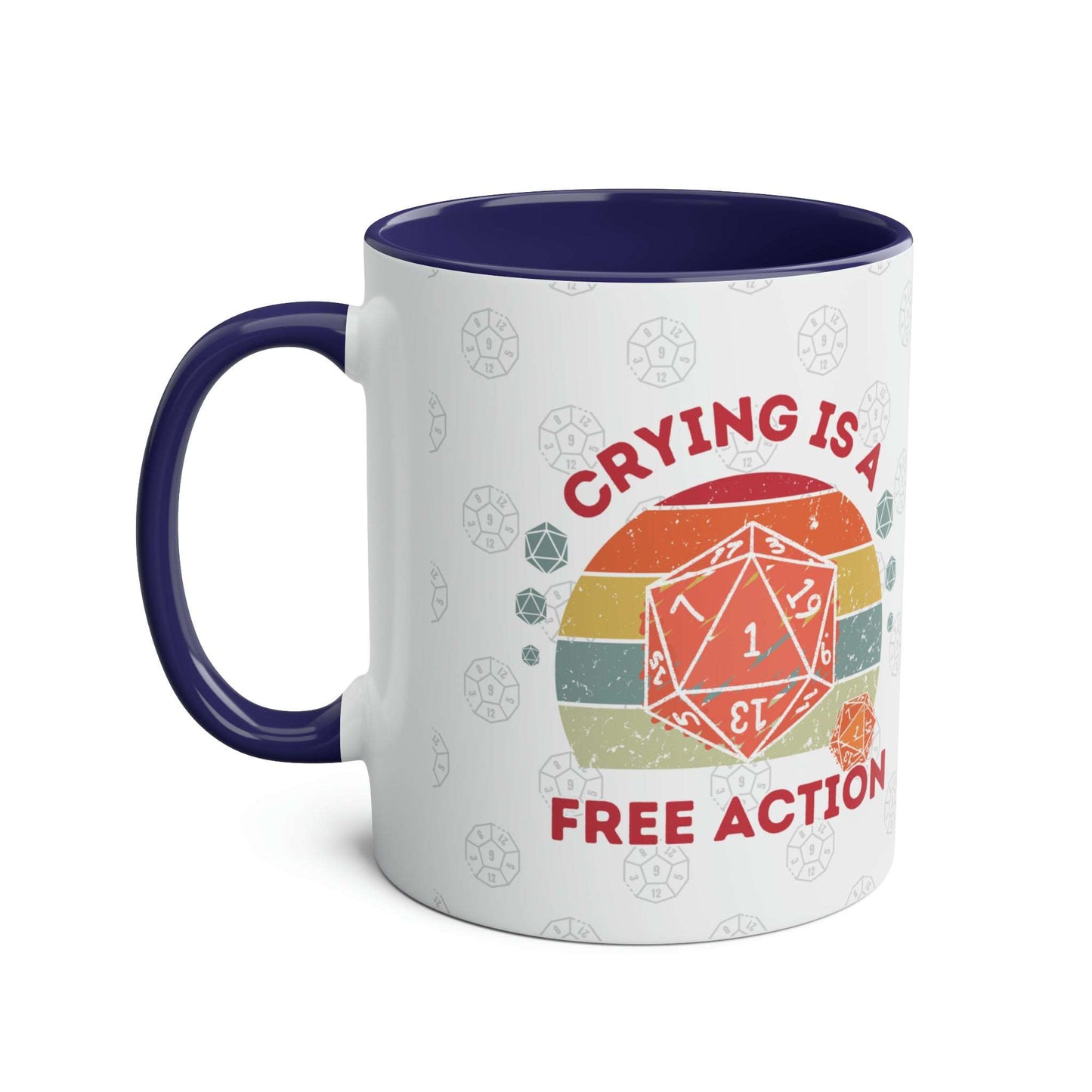 Dnd Mug Crying is a Free Action Coffee Cup, Great Gift for DM or Dungeons, Dragons Players with Nat1 D20 Retro Design