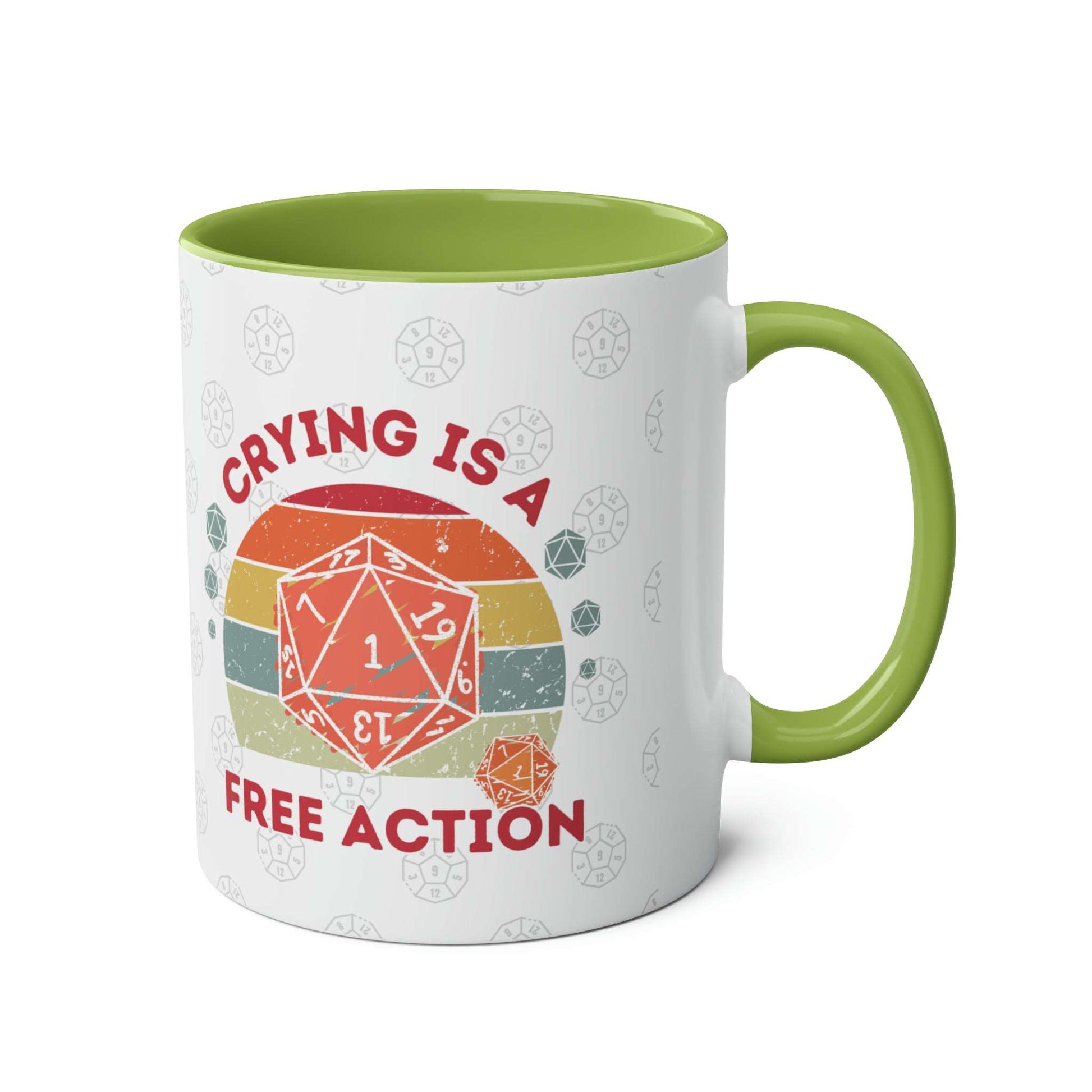 Dnd Mug Crying is a Free Action Coffee Cup, Great Gift for DM or Dungeons, Dragons Players with Nat1 D20 Retro Design