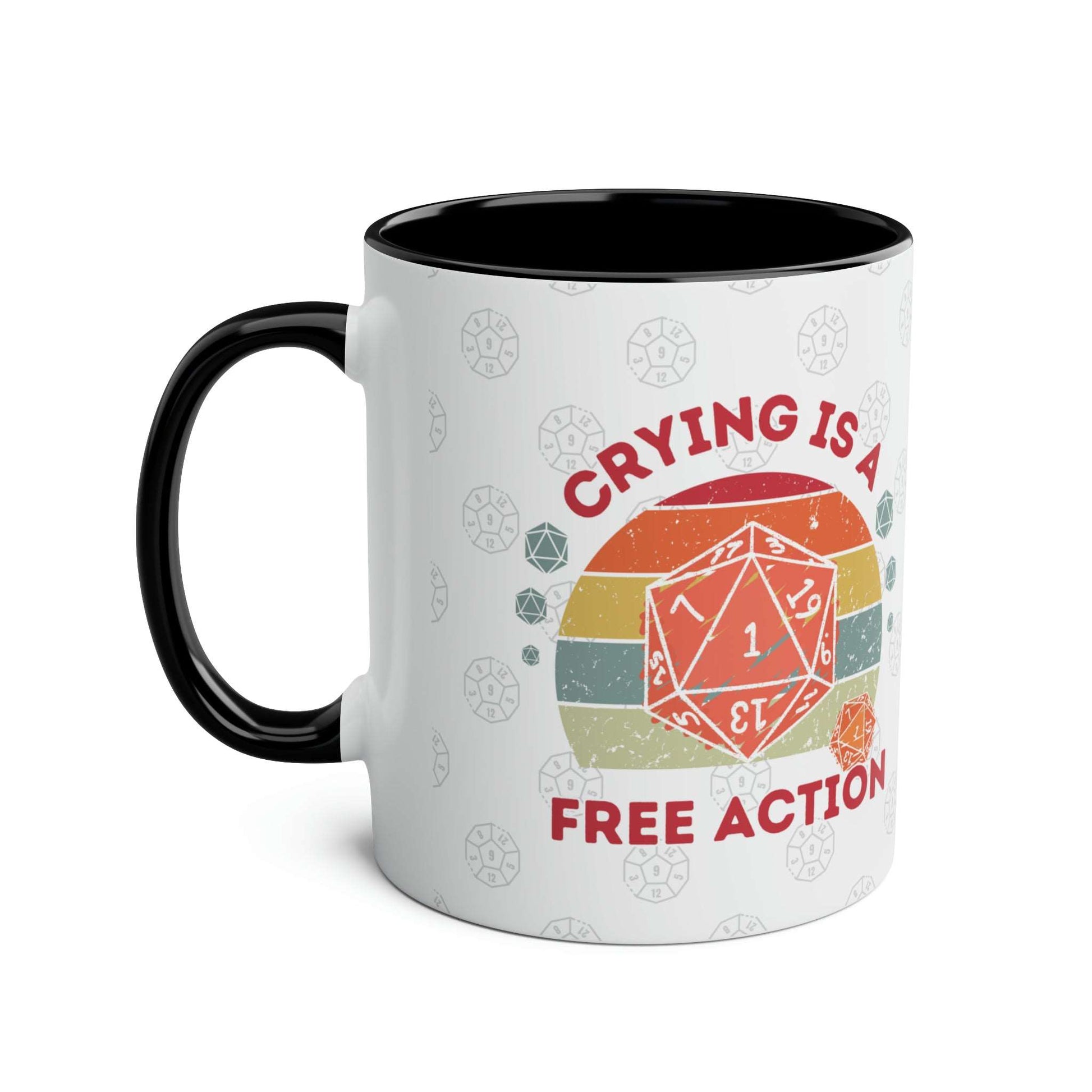 Dnd Mug Crying is a Free Action Coffee Cup, Great Gift for DM or Dungeons, Dragons Players with Nat1 D20 Retro Design