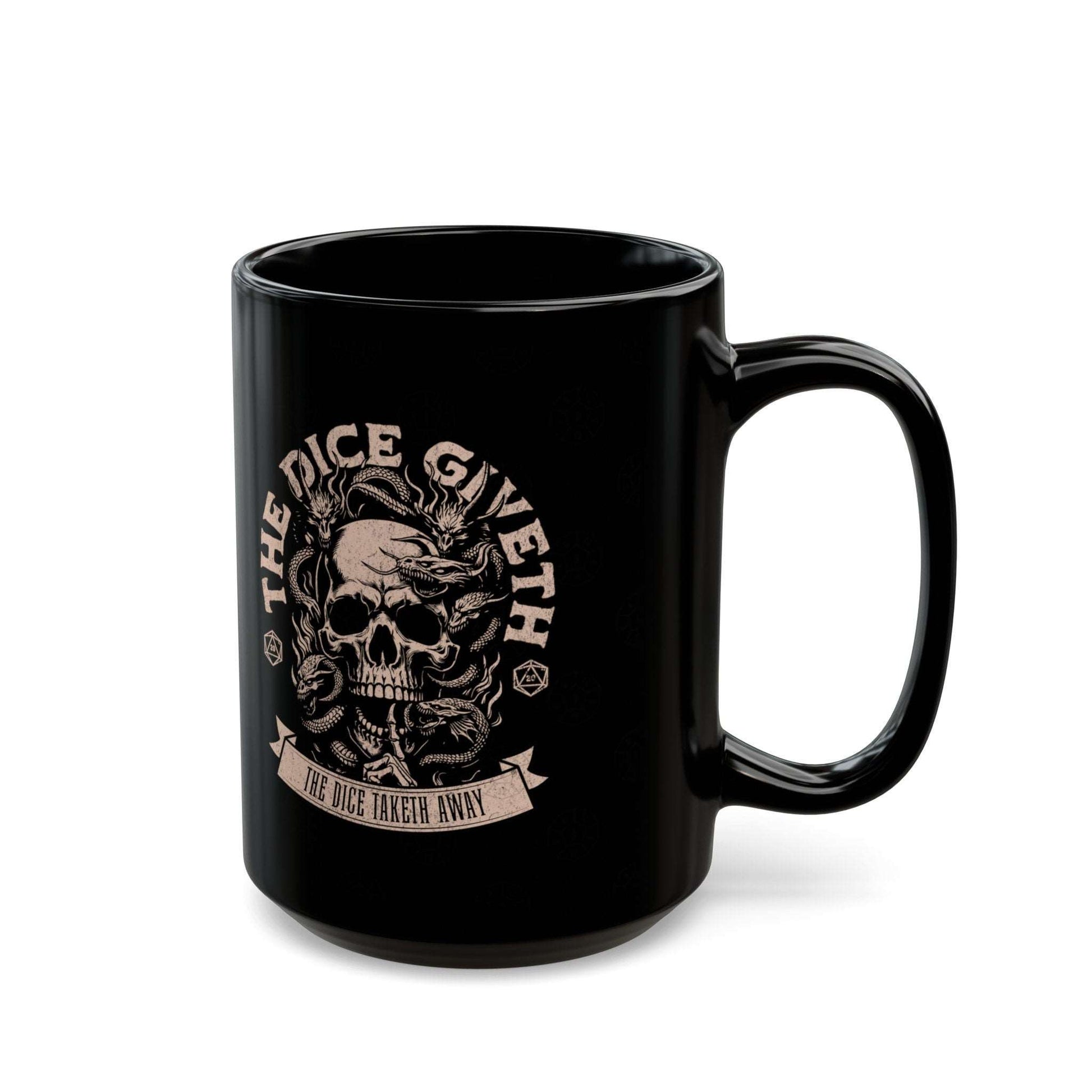 Dnd Mug The Dice Giveth Gift Cup for DM, Dungeons and dragons Players with D20 Detail. Birthday or Christmas Present. 11oz, Large 15oz