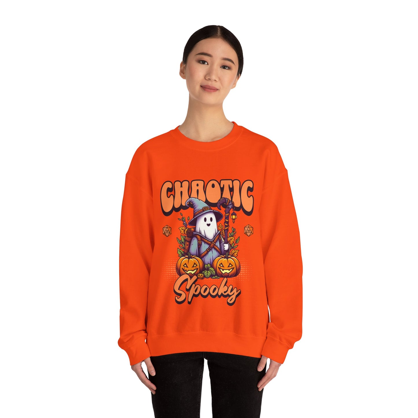 Dnd Shirt Halloween Jumper, Chaotic Spooky with Pumpkin D20 Dice Detail Gift for DM or Dungeons and Dragon Player Group