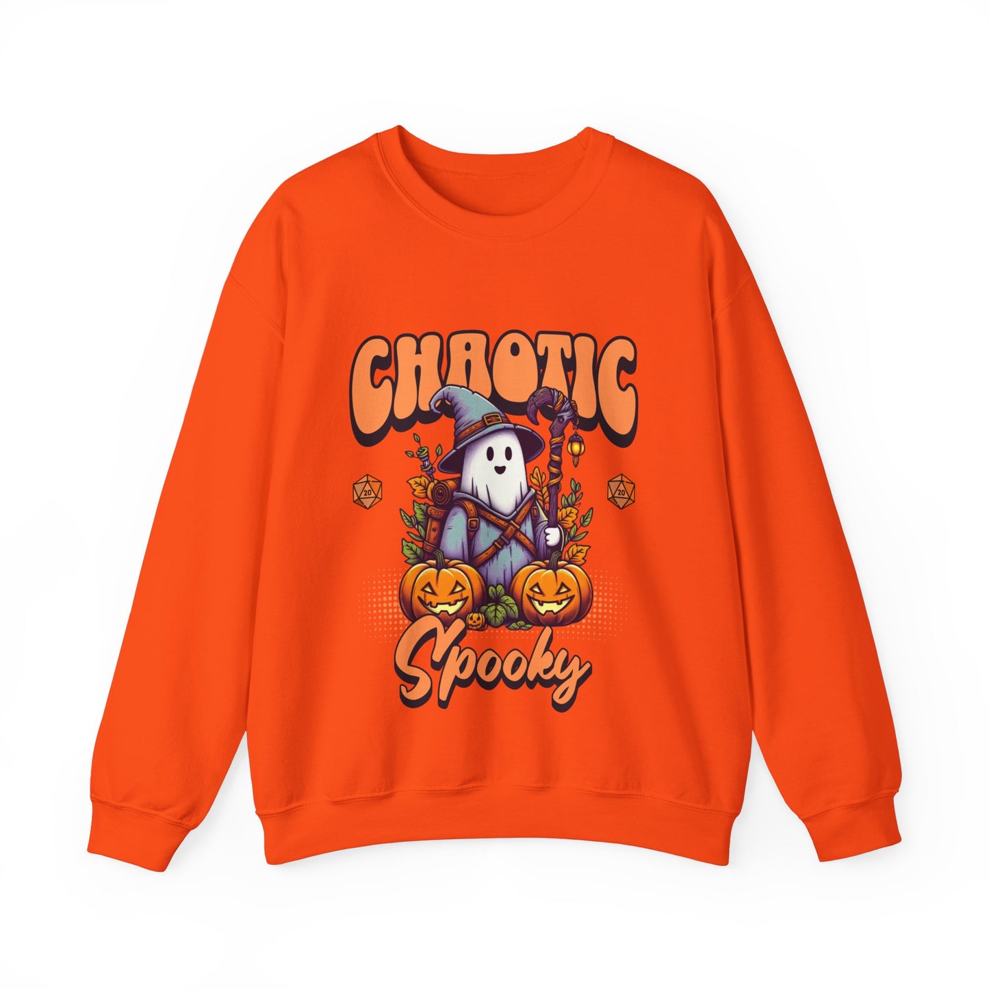 Dnd Shirt Halloween Jumper, Chaotic Spooky with Pumpkin D20 Dice Detail Gift for DM or Dungeons and Dragon Player Group