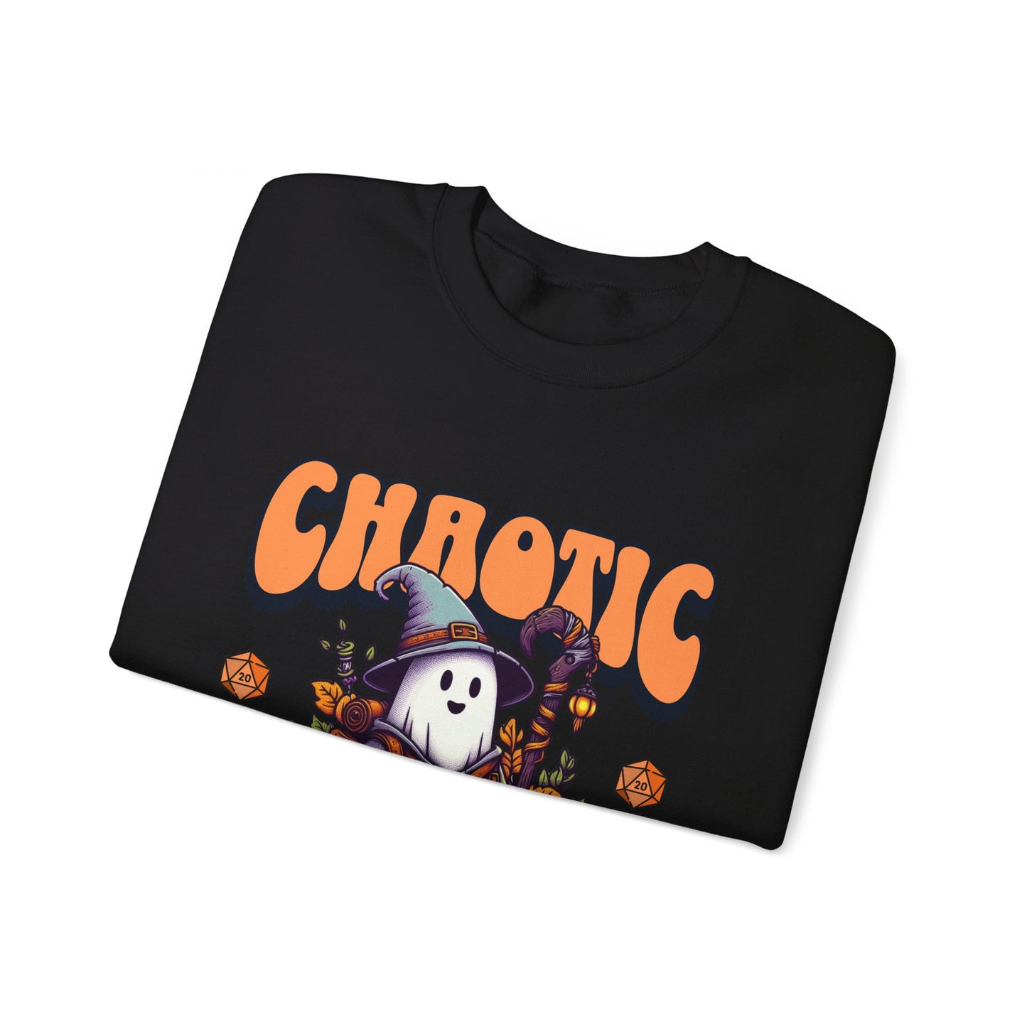 Dnd Shirt Halloween Jumper, Chaotic Spooky with Pumpkin D20 Dice Detail Gift for DM or Dungeons and Dragon Player Group