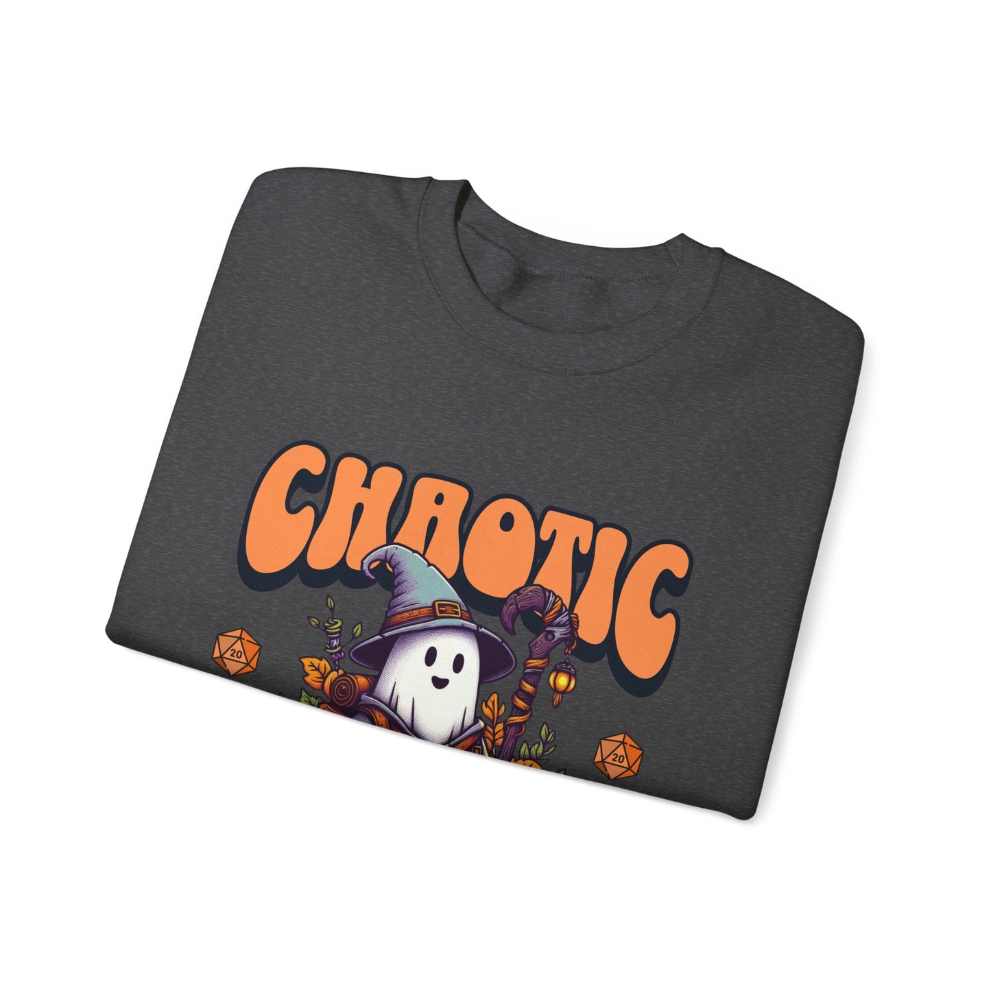 Dnd Shirt Halloween Jumper, Chaotic Spooky with Pumpkin D20 Dice Detail Gift for DM or Dungeons and Dragon Player Group