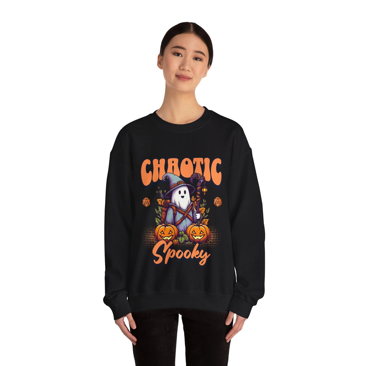 Dnd Shirt Halloween Jumper, Chaotic Spooky with Pumpkin D20 Dice Detail Gift for DM or Dungeons and Dragon Player Group