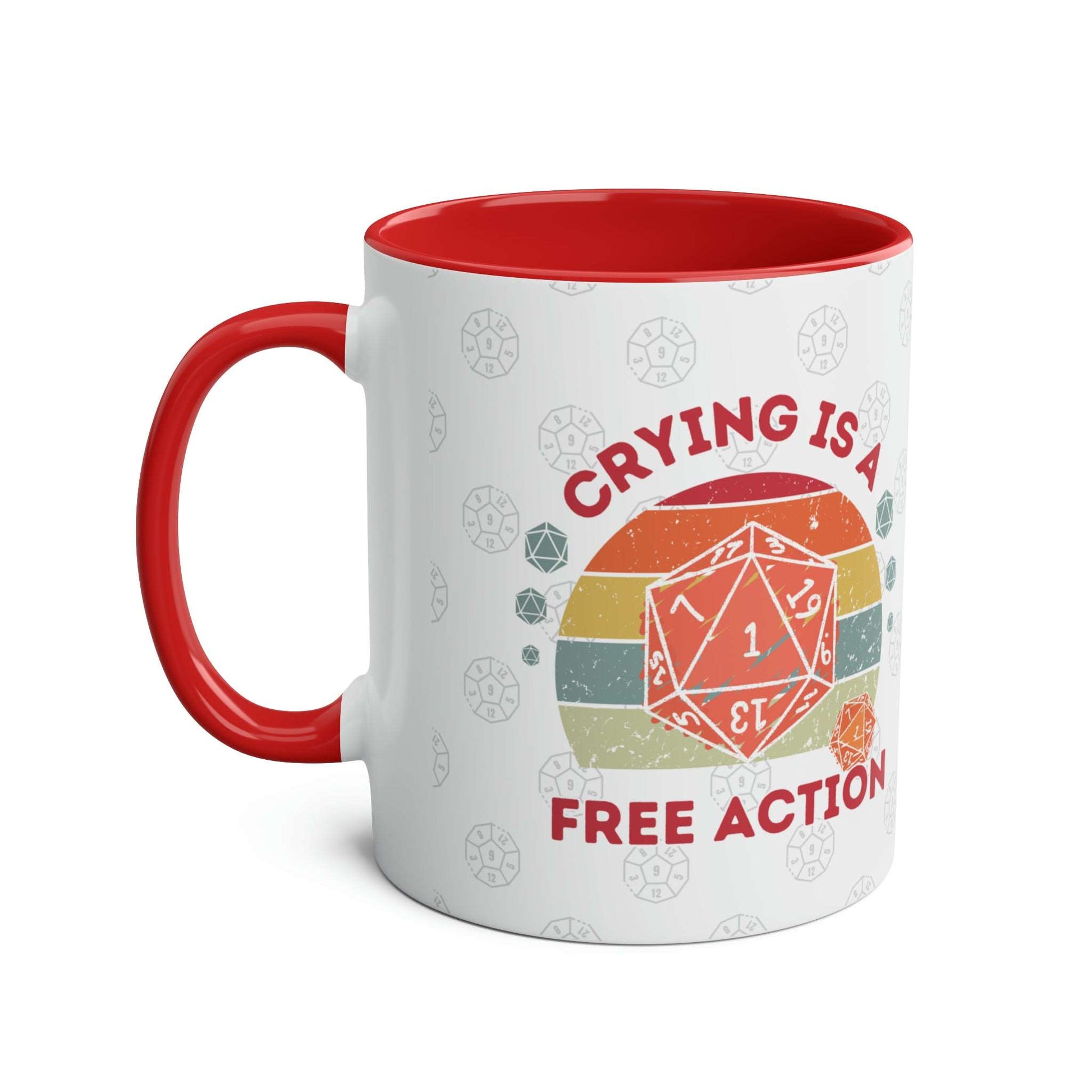 Dnd Mug Crying is a Free Action Coffee Cup, Great Gift for DM or Dungeons, Dragons Players with Nat1 D20 Retro Design