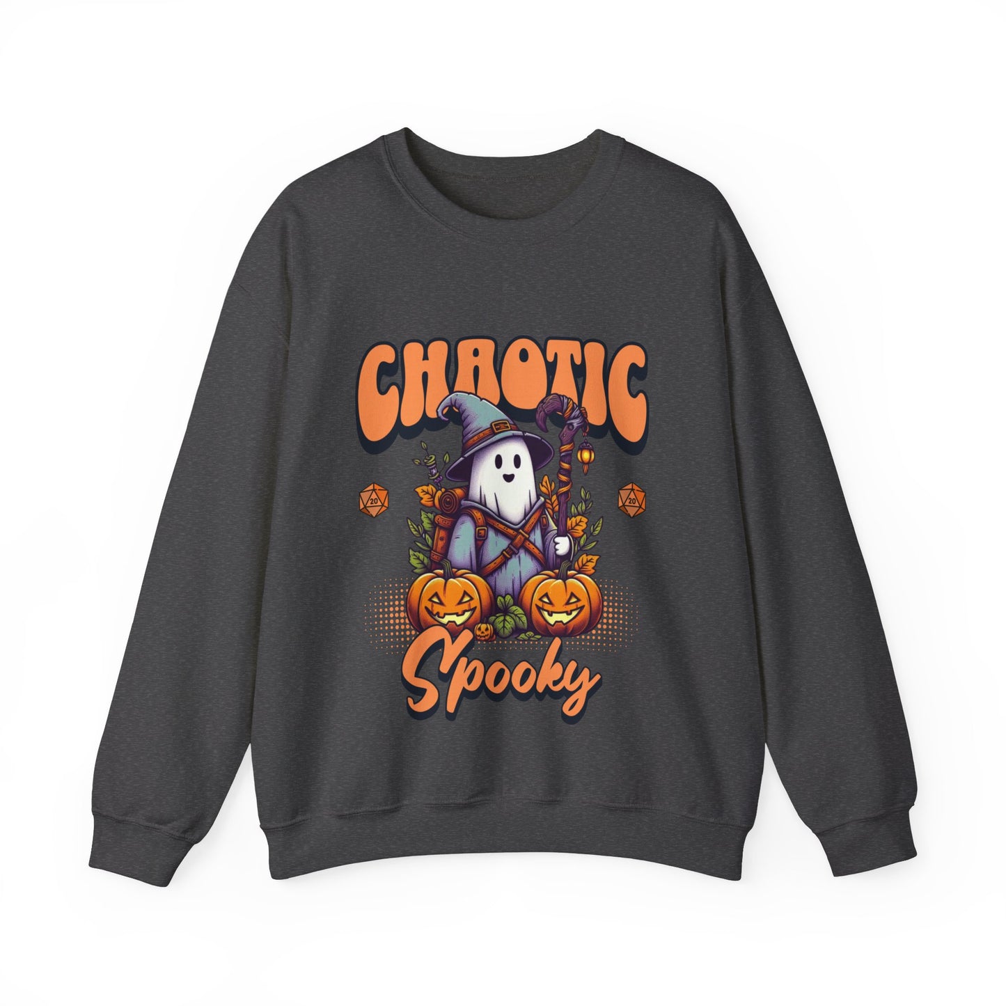 Dnd Shirt Halloween Jumper, Chaotic Spooky with Pumpkin D20 Dice Detail Gift for DM or Dungeons and Dragon Player Group