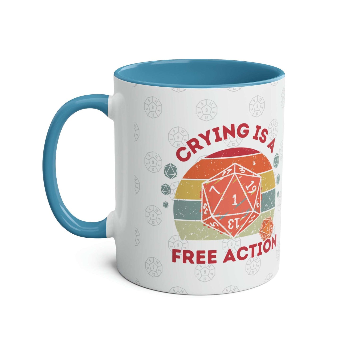 Dnd Mug Crying is a Free Action Coffee Cup, Great Gift for DM or Dungeons, Dragons Players with Nat1 D20 Retro Design