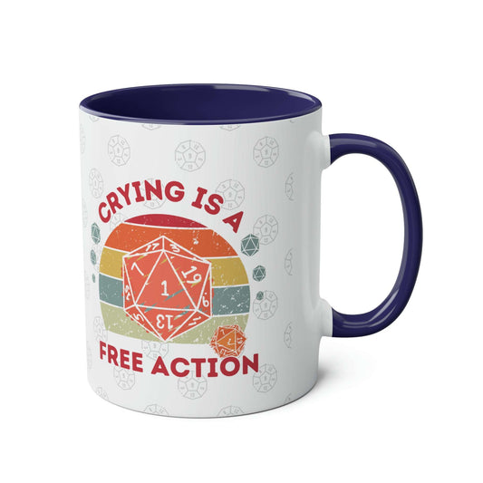 Dnd Mug Crying is a Free Action Coffee Cup, Great Gift for DM or Dungeons, Dragons Players with Nat1 D20 Retro Design