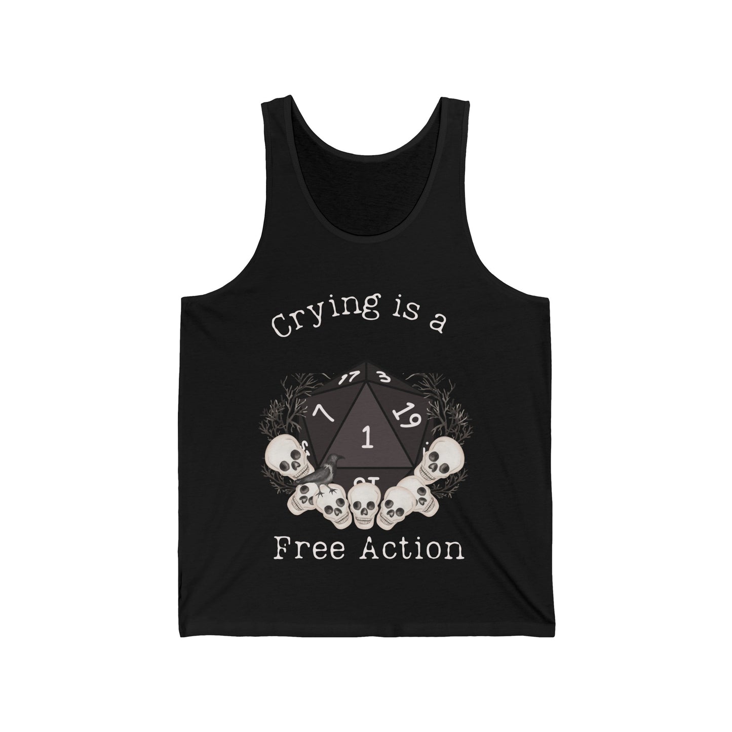 Dnd Shirt Tank Top Vest, Crying is a Free Action D20 Nat1 Dice Detail. Funny Gift for Dm or Dungeons and Dragons Player