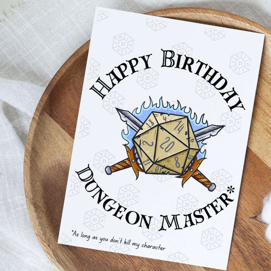 DnD Birthday Card For Dungeon Game Master (DM) | Blank Greeting Card For Board Gamers and Path find Fans with Dnd Dice Print | Eco Friendly