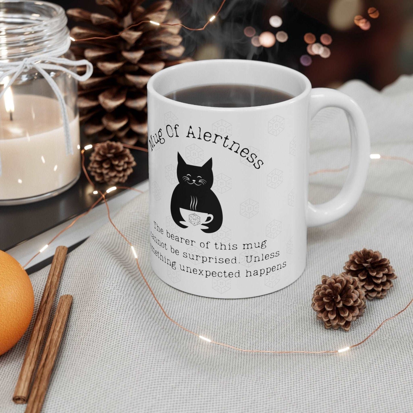 DND Mug of Alertness for Cat D20 Coffee Cup for Dungeons Dragons Fans DM, Game Masters, Vox, Cthulhu player