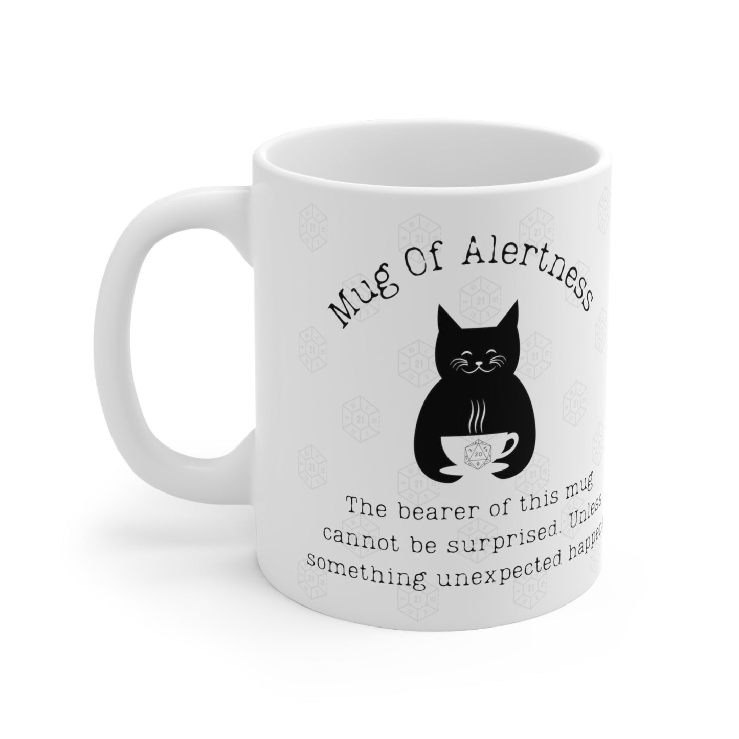 DND Mug of Alertness for Cat D20 Coffee Cup for Dungeons Dragons Fans DM, Game Masters, Vox, Cthulhu player