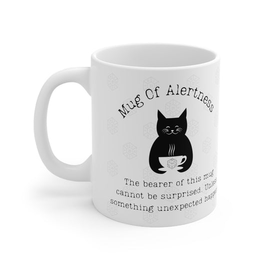 DND Mug of Alertness for Cat D20 Coffee Cup for Dungeons Dragons Fans DM, Game Masters, Vox, Cthulhu player