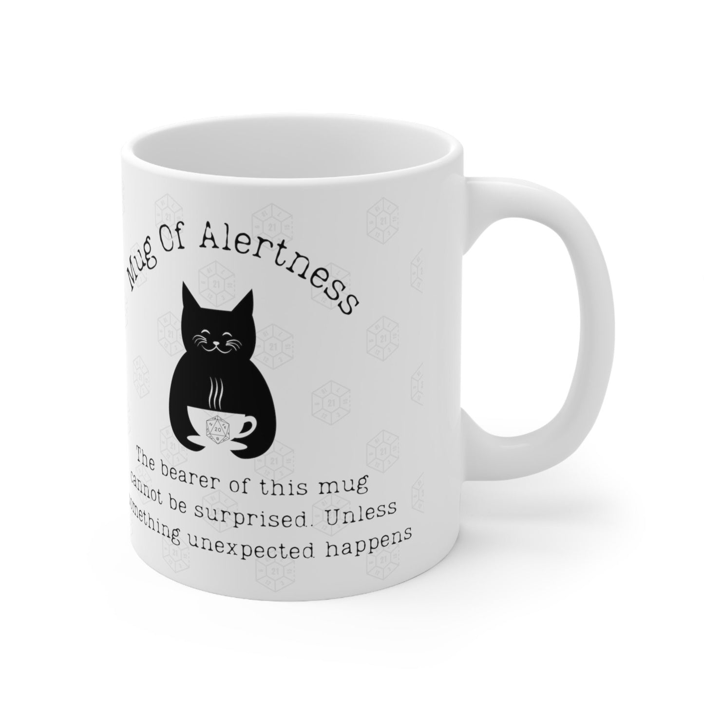 DND Mug of Alertness for Cat D20 Coffee Cup for Dungeons Dragons Fans DM, Game Masters, Vox, Cthulhu player