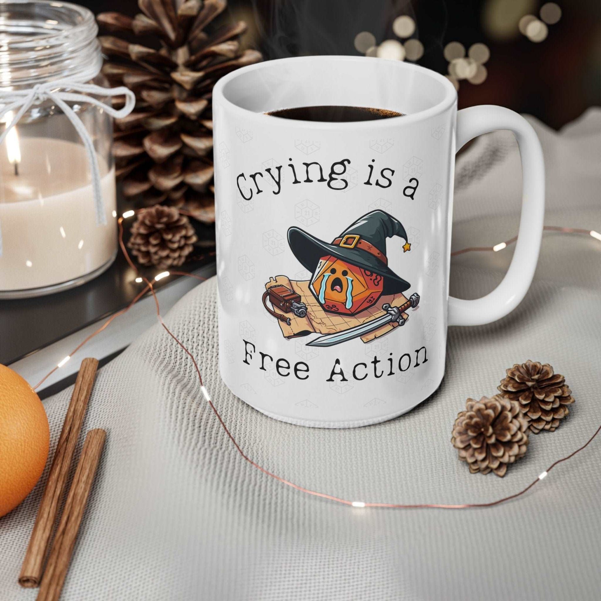 Dnd Crying is a Free Action Mug for Dm Dungeons Dragon, BG3 Bards, Warlocks, Tieflings, Karlach Astarion Fans