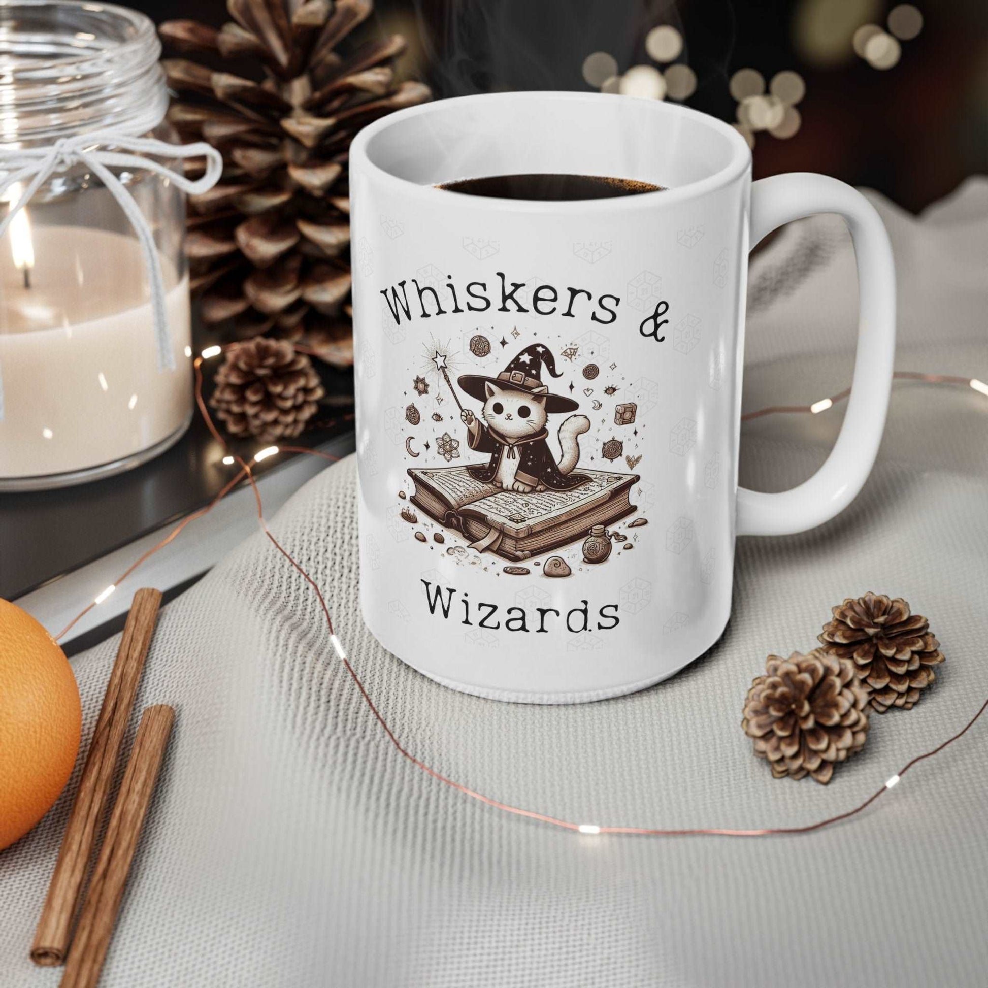 Dnd Cat Gift Mug Whiskers and Wizards, Dungeon Dragon, Larp Fantasy Drama BG3