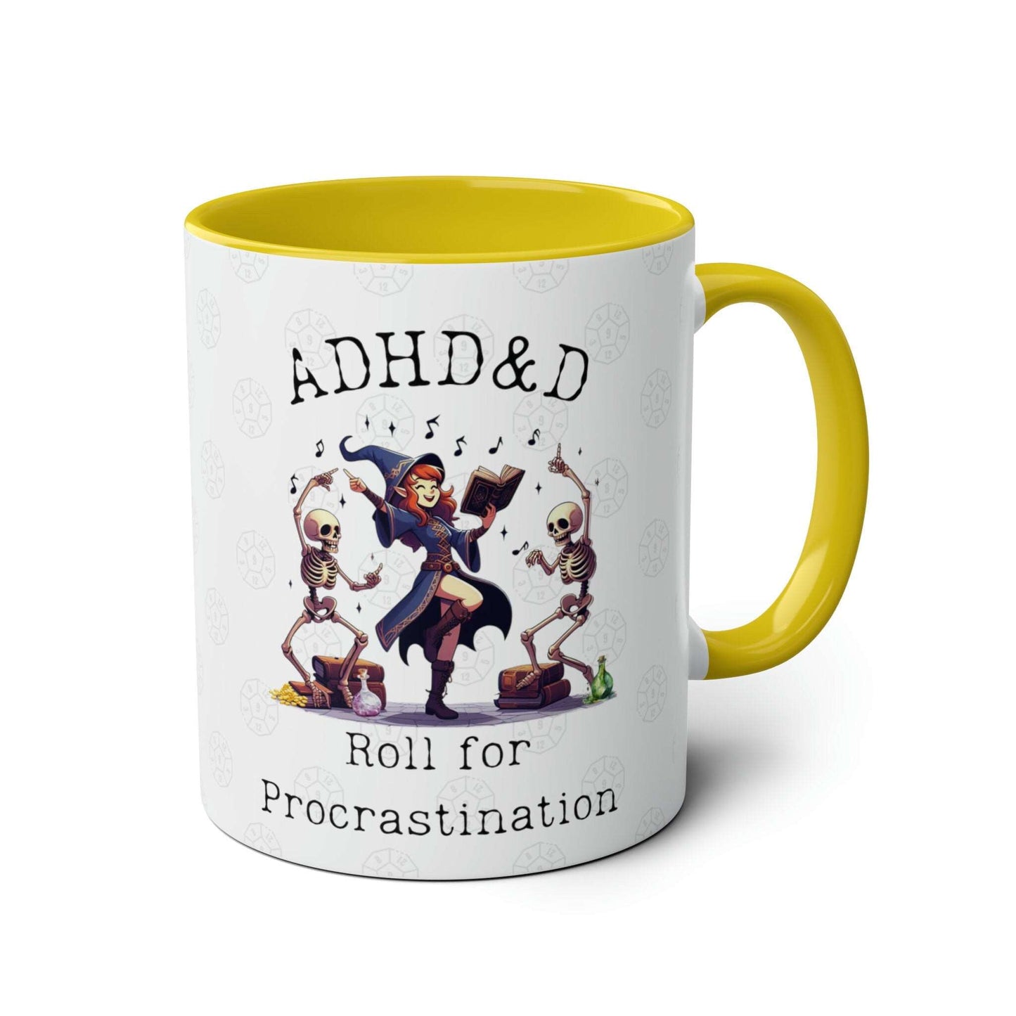 Dnd ADHD Gift Mug for BG3 Dungeon Game Masters, Necromancer Wizards, Half Elves With Bardic Inspiration