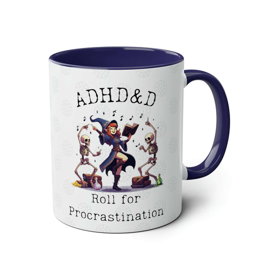 Dnd ADHD Gift Mug for BG3 Dungeon Game Masters, Necromancer Wizards, Sorcerer Half Elves With Bardic Inspiration. Roll for Procrastination