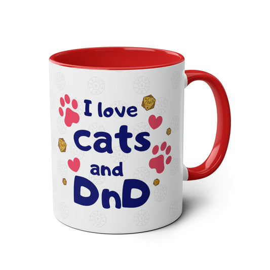 I Love Cats and DnD Mug Gift Idea for Dungeon Dragons Players and Game Masters, BG3 Fans RPG gamers