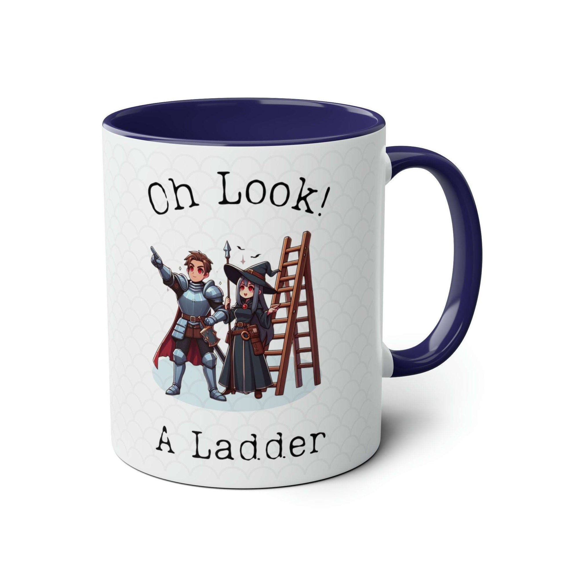 Dragons Ladder Meme Funny Mug Gift Idea for High Fantasy Gamers, and Dogma Fans. 'Pawns and Ladders' with Red Eye Plague