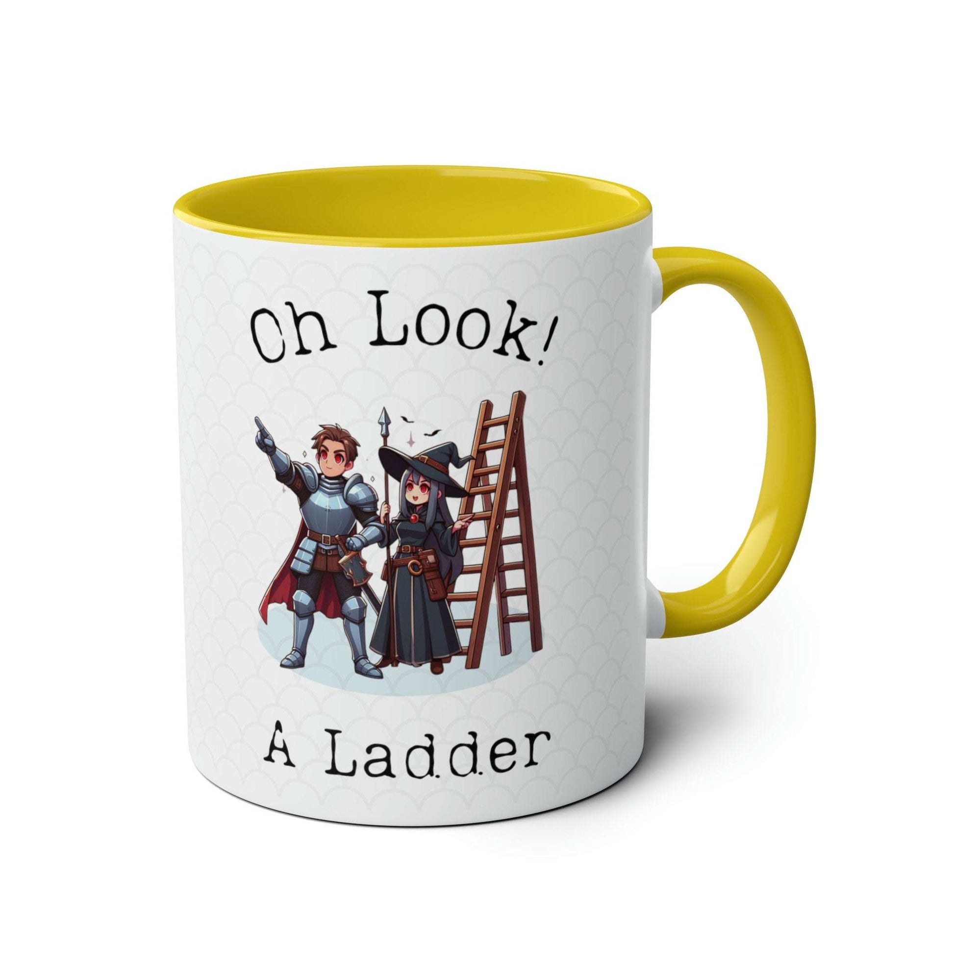 Dragons Ladder Meme Funny Mug Gift Idea for High Fantasy Gamers, and Dogma Fans. 'Pawns and Ladders' with Red Eye Plague