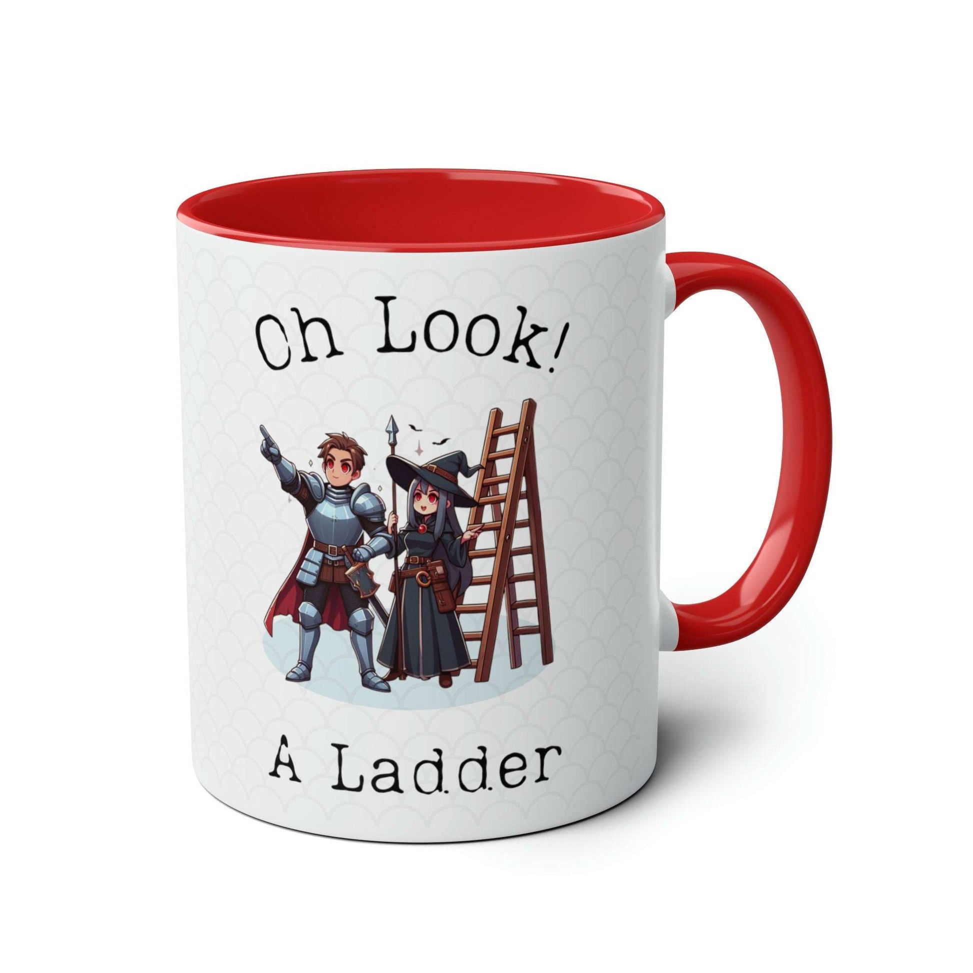 Dragons Ladder Meme Funny Mug Gift Idea for High Fantasy Gamers, and Dogma Fans. 'Pawns and Ladders' with Red Eye Plague