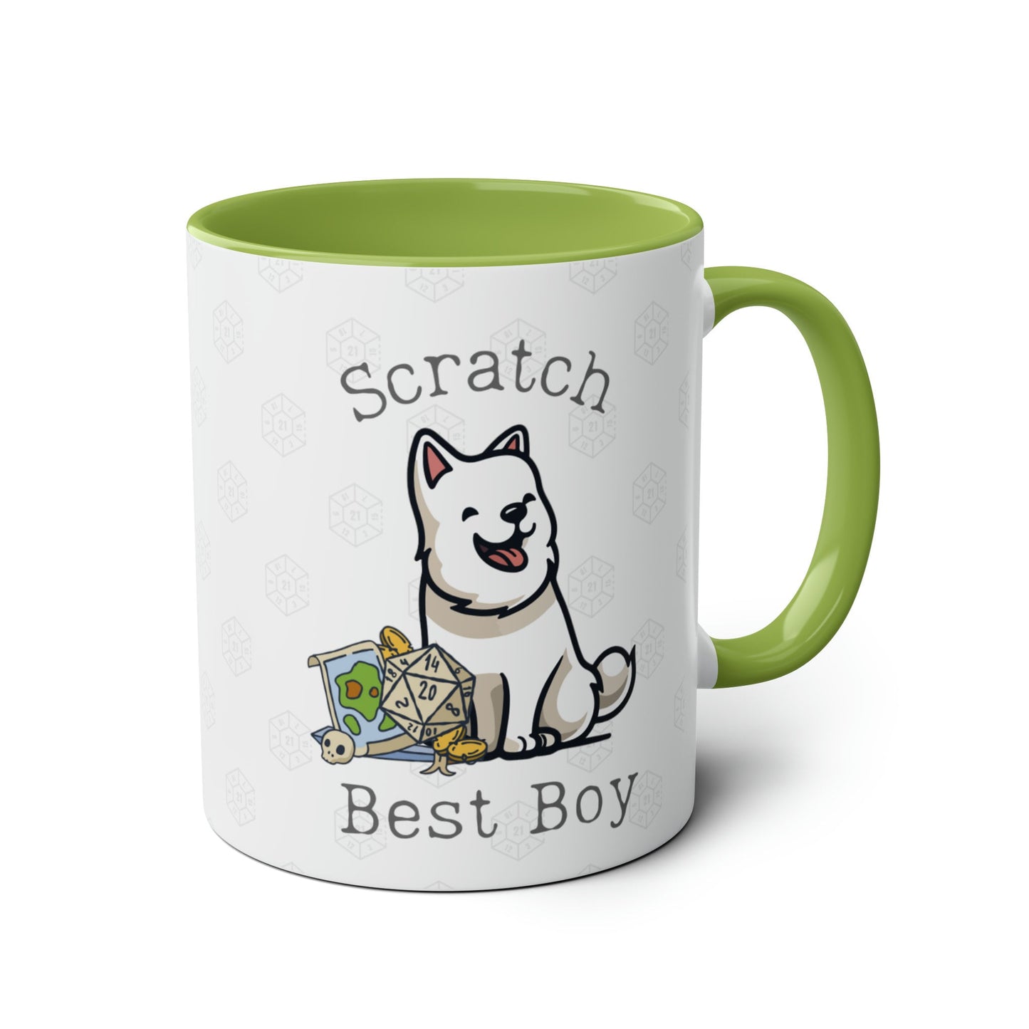 Scratch the dog mug coffee cup in white with Green