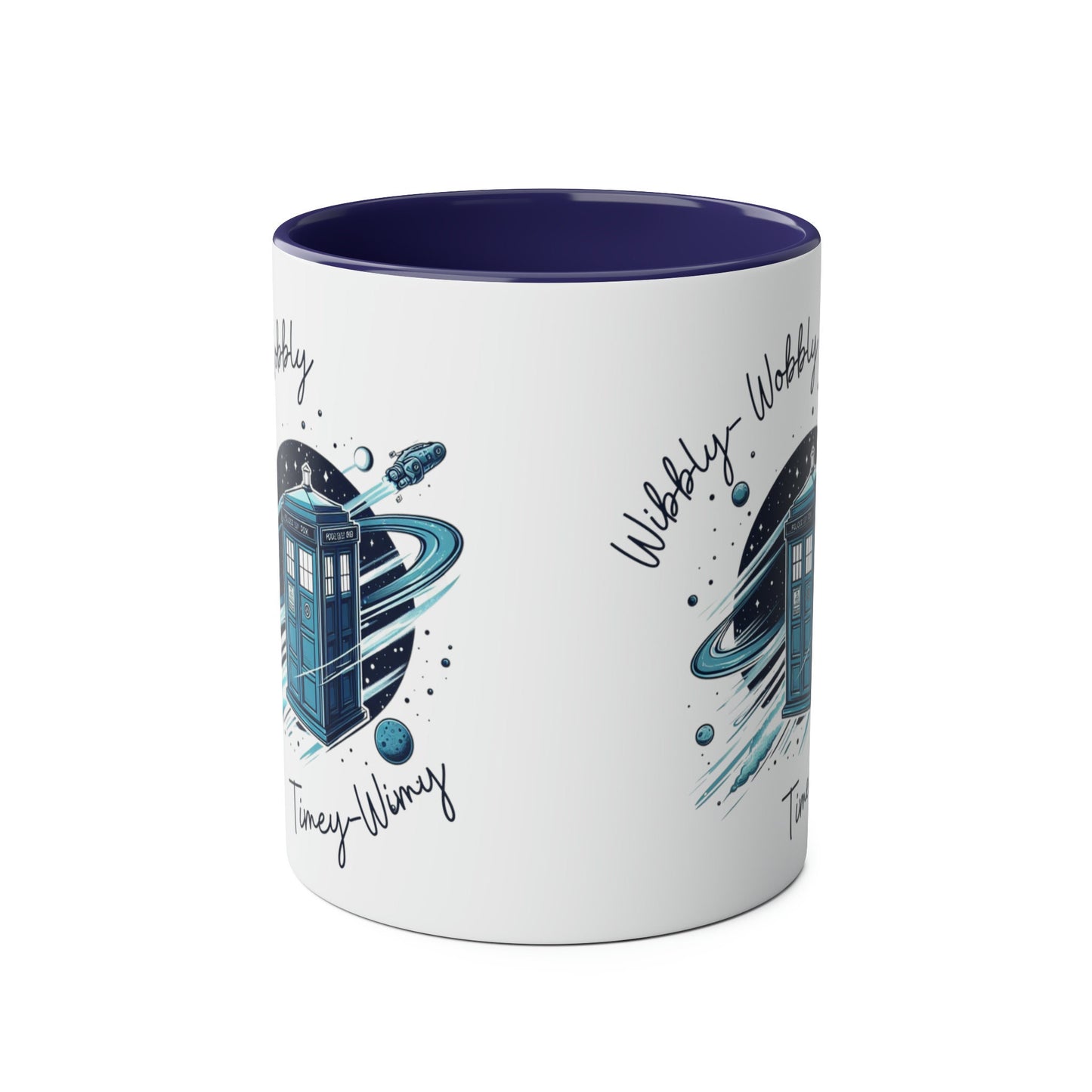 Who Dr Doctor Inspired Gift Mug, Wibbly Wobbly Timey Wimey Tardi Blue Police Box Time Machine, Torch wood