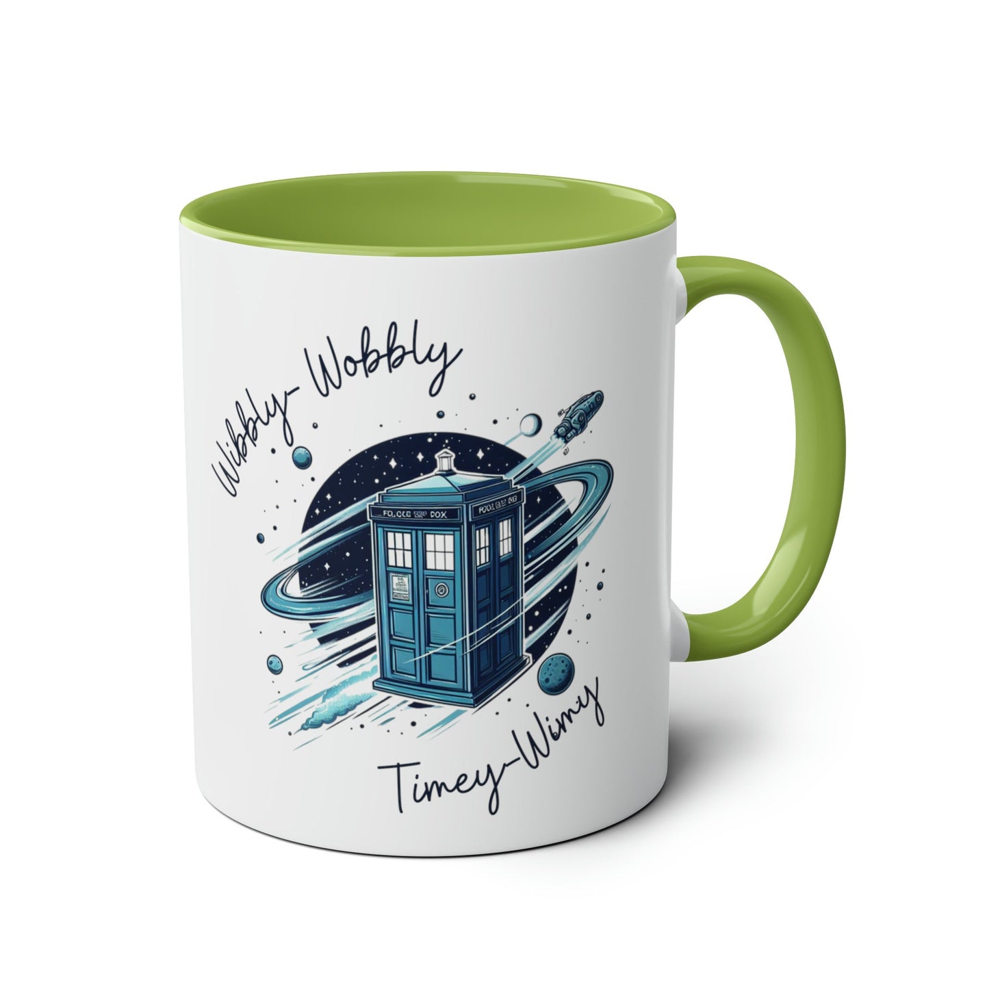 Who Dr Doctor Inspired Gift Mug, Wibbly Wobbly Timey Wimey Tardi Blue Police Box Time Machine, Torch wood